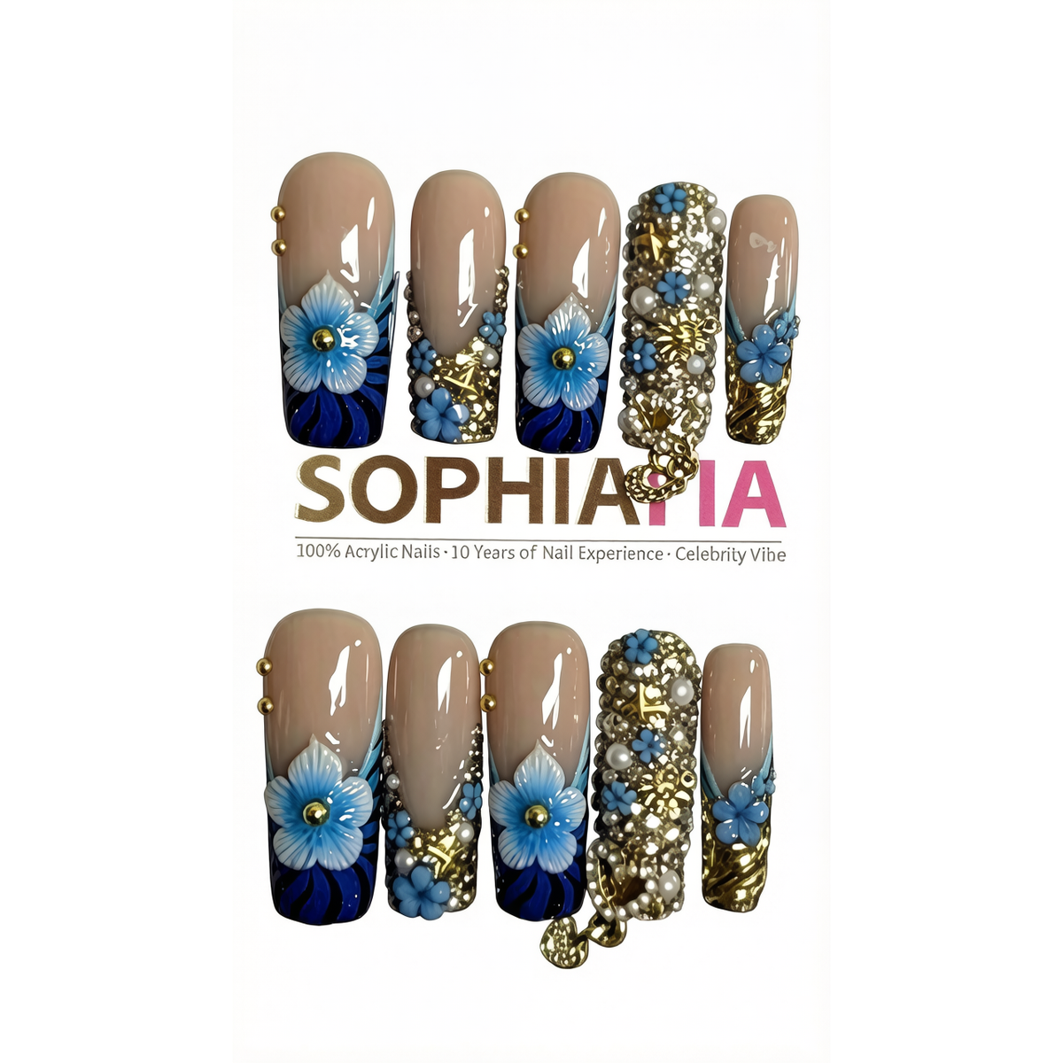 Blue Blossom Luxury Press On Nails