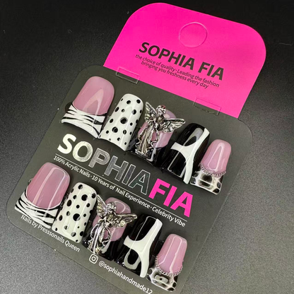 Silver Angel Edgy Acrylic Press On Nails