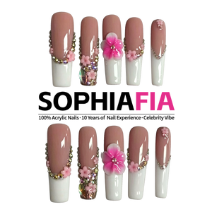 Nude Pink & White Floral French Press On Nails