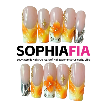 Nude Pink & Orange Ombre Luxury Press On Nails