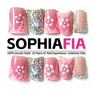 Ombre Pink Rhinestone Cherry Blossom Nails