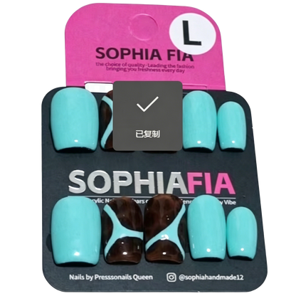 Full Hand & Foot Acrylic Nails Set - Pastel Tiffany Blue & Dark Coffee Tortoise Split Design Long Square for Summer Streetwear & Daily Casual