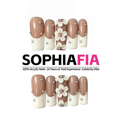 Luxury Mocha French Rhinestone Press On Nails
