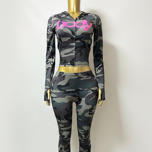 Streetwear Camo Pink Long Sleeve Two-Piece Outfit