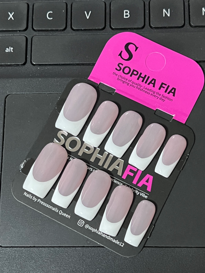 Press On Nails Short Square Classic French Style - Sheer Nude Base Clean White French Tip Minimal Solid Color Acrylic Nail Tips