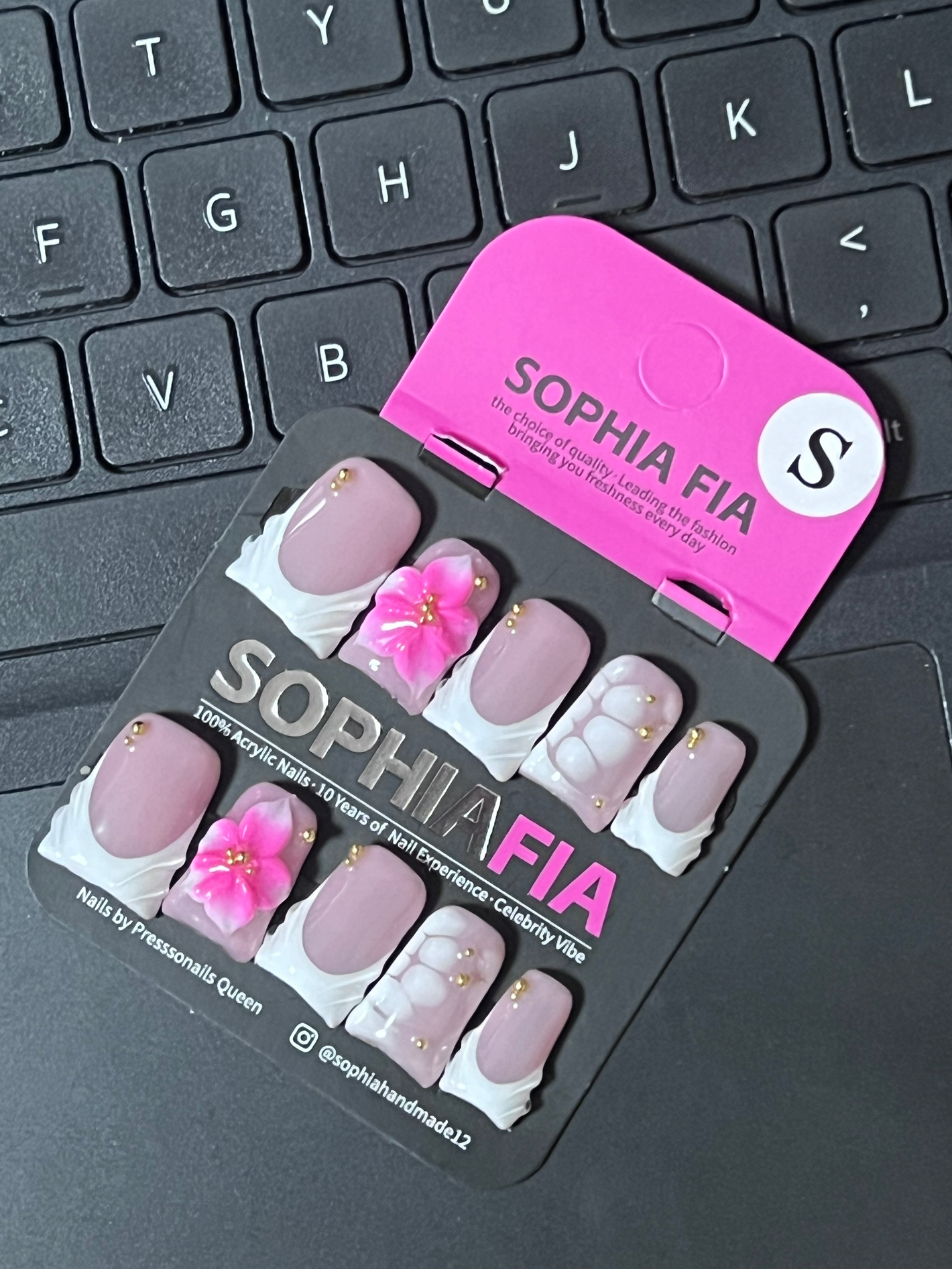 Short Square Press On Nails Nude White Pleated Skirt French Tip 3D Pink Flower Bubble Texture Korean Sweet Handmade False Nails